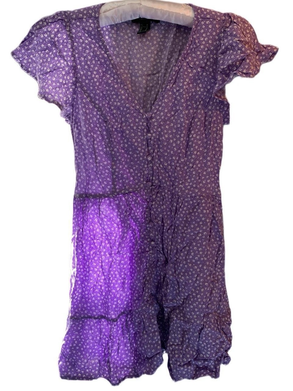 3/$30 Forever 21 Lavender Purple Floral Button Down Mini Dress V-Neck